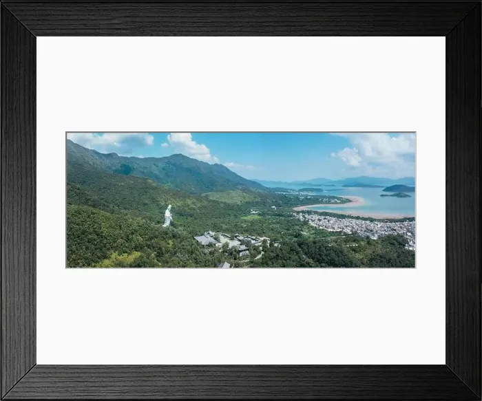 Framed Print : Giant Guanyin, Goddess Statue in countryside landscape of Tai Po, Hong Kong, daytime, clear day Framed Print : Giant Guanyin, Goddess Statue in countryside landscape of Tai Po, Hong Kong, daytime, clear day