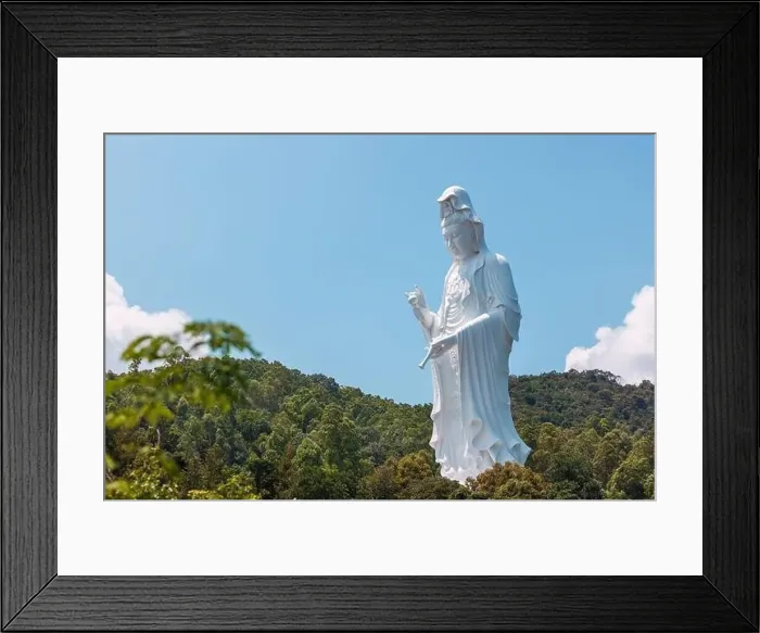 Framed Print : Giant Guanyin, Goddess Statue in countryside landscape of Tai Po, Hong Kong, daytime, clear day Framed Print : Giant Guanyin, Goddess Statue in countryside landscape of Tai Po, Hong Kong, daytime, clear day