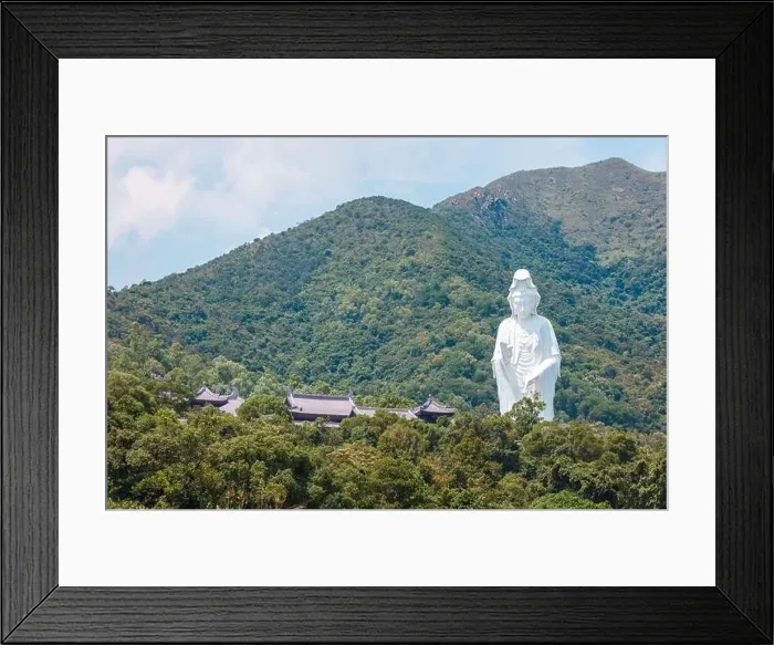 Framed Print : Giant Guanyin, Goddess Statue in countryside landscape of Tai Po, Hong Kong, daytime, clear day Framed Print : Giant Guanyin, Goddess Statue in countryside landscape of Tai Po, Hong Kong, daytime, clear day