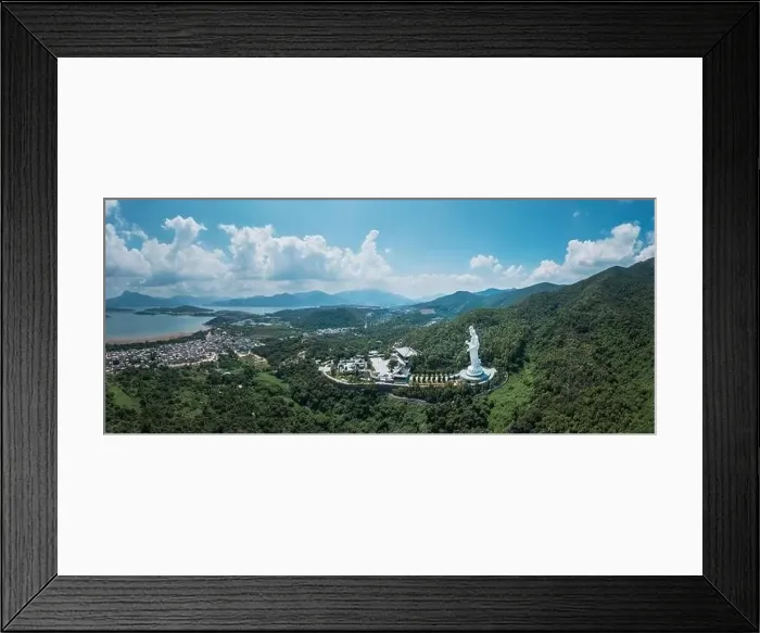 Framed Print : Giant Guanyin, Goddess Statue in countryside landscape of Tai Po, Hong Kong, daytime, clear day Framed Print : Giant Guanyin, Goddess Statue in countryside landscape of Tai Po, Hong Kong, daytime, clear day