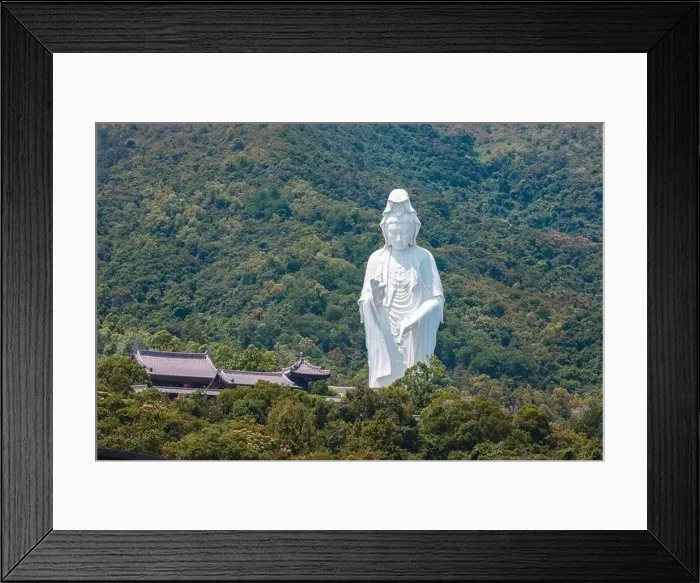 Framed Print : Giant Guanyin, Goddess Statue in countryside landscape of Tai Po, Hong Kong, daytime, clear day Framed Print : Giant Guanyin, Goddess Statue in countryside landscape of Tai Po, Hong Kong, daytime, clear day