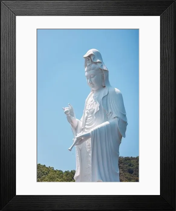 Framed Print : Giant Guanyin, Goddess Statue in countryside landscape of Tai Po, Hong Kong, daytime, clear day Framed Print : Giant Guanyin, Goddess Statue in countryside landscape of Tai Po, Hong Kong, daytime, clear day