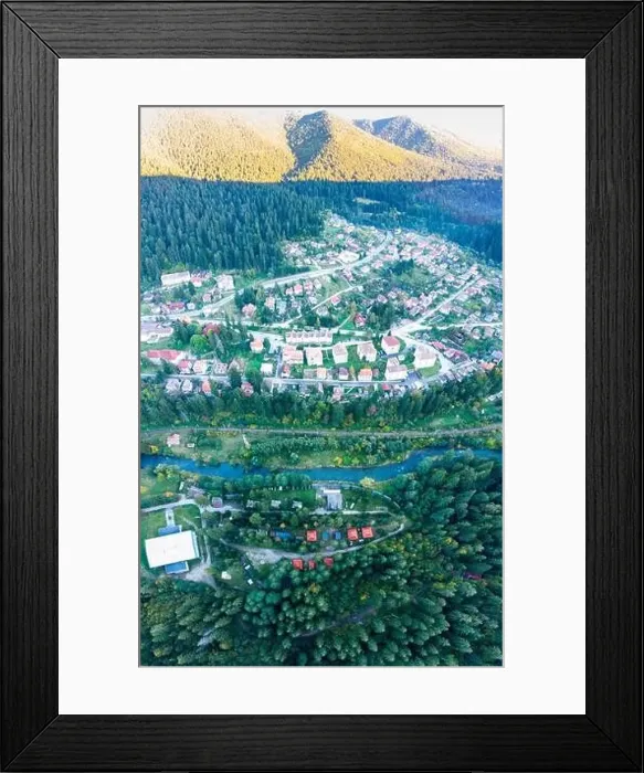 Framed Print : Aerial drone view of Baile Tusnad at the sunset Framed Print : Aerial drone view of Baile Tusnad at the sunset