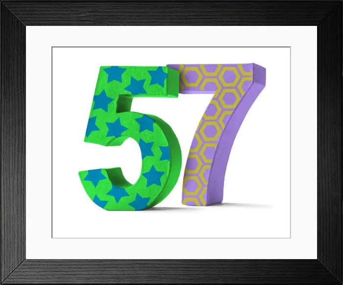 Framed Print : colorful number of cardboard - number 57 Framed Print : colorful number of cardboard - number 57