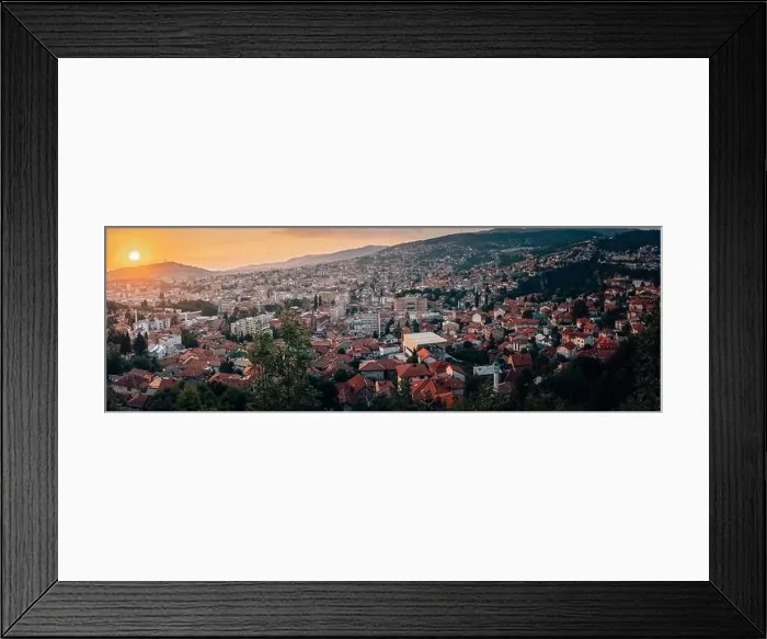 Framed Print : Panorama of nearly entire city of Sarajevo during sunset Framed Print : Panorama of nearly entire city of Sarajevo during sunset
