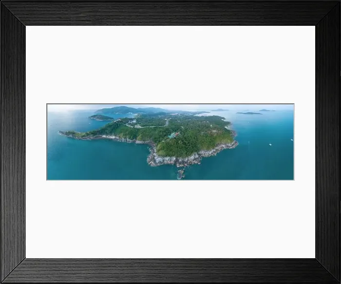 Framed Print : Aerial view drone shot of panorama laem promthep cape Framed Print : Aerial view drone shot of panorama laem promthep cape