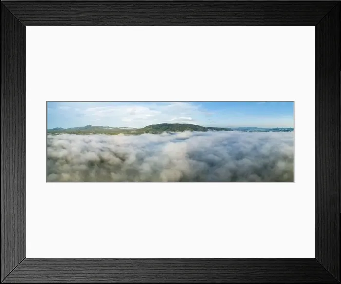 Framed Print : Aerial view Panorama of flowing fog waves on mountain tropical rainforest Framed Print : Aerial view Panorama of flowing fog waves on mountain tropical rainforest
