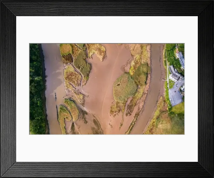Framed Print : Top Downe view of Tidal Creek at River Teign from a drone, Newton Abbot, Devon, England Framed Print : Top Downe view of Tidal Creek at River Teign from a drone, Newton Abbot, Devon, England