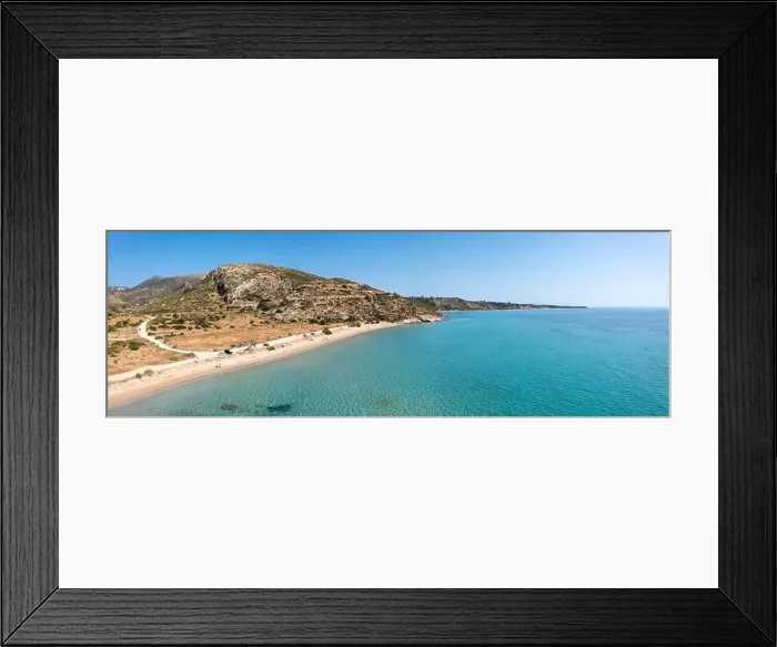 Framed Print : Aerial panoramic landscape view of a beach (Paralia Katelios) on the south coast of Kefalonia, Ionian Islands, Greece Framed Print : Aerial panoramic landscape view of a beach (Paralia Katelios) on the south coast of Kefalonia, Ionian Islands, Greece