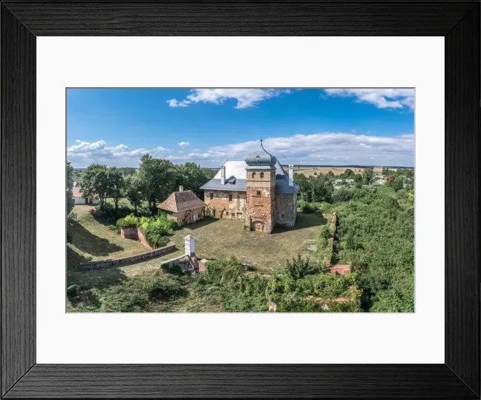 Framed Print : Aerial view of medieval fortified castle Erdody manor house in Janoshaza Framed Print : Aerial view of medieval fortified castle Erdody manor house in Janoshaza
