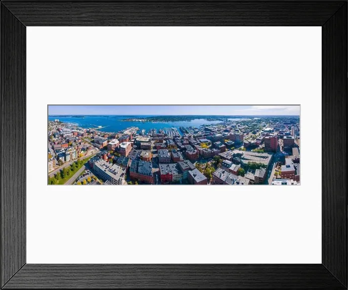Framed Print : Panoramic aerial view of Munjoy Hill on the left and Portland Old Port on the right Framed Print : Panoramic aerial view of Munjoy Hill on the left and Portland Old Port on the right