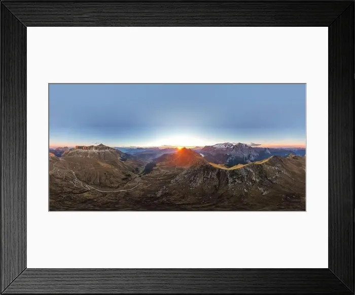 Framed Print : Aerial view of the Dolomites mountain range and Lake Fedaia during dawn. South Tyrol Italy in the fall