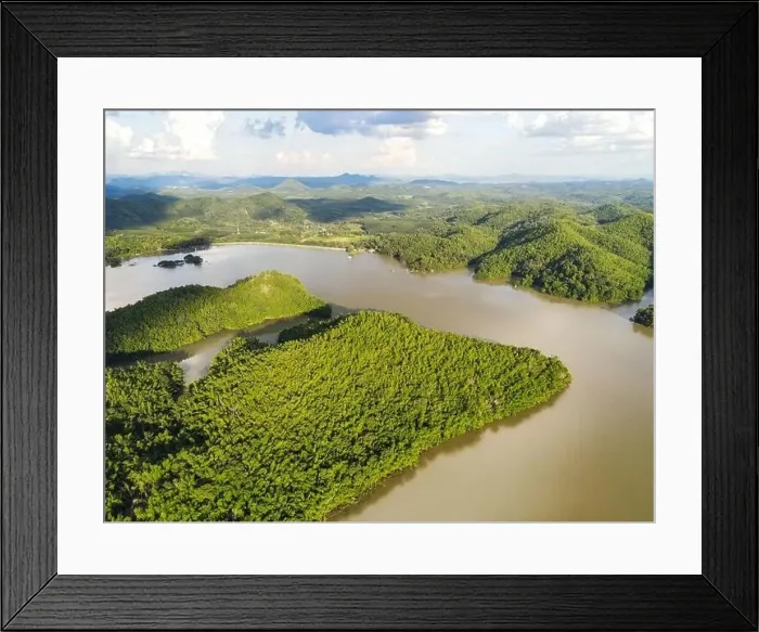 Framed Print : Reservoir, Aerial view river forest nature woodland area green tree Framed Print : Reservoir, Aerial view river forest nature woodland area green tree
