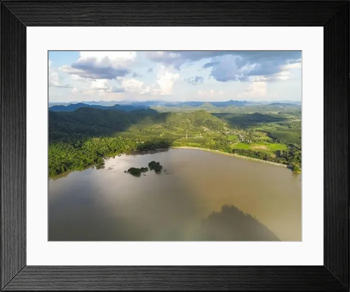 Framed Print : Reservoir, Aerial view river forest nature woodland area green tree Framed Print : Reservoir, Aerial view river forest nature woodland area green tree