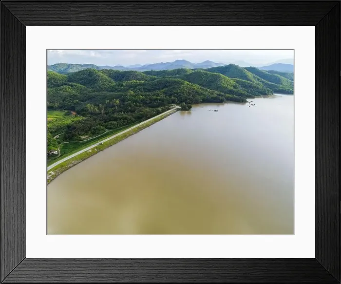 Framed Print : Reservoir, Aerial view river forest nature woodland area green tree Framed Print : Reservoir, Aerial view river forest nature woodland area green tree