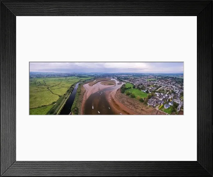 Framed Print : Panorama of River Exe in Topsham and Exeter from a drone, Devon, England Framed Print : Panorama of River Exe in Topsham and Exeter from a drone, Devon, England