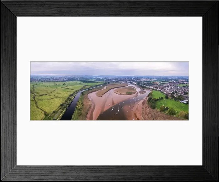 Framed Print : Panorama of River Exe in Topsham and Exeter from a drone, Devon, England Framed Print : Panorama of River Exe in Topsham and Exeter from a drone, Devon, England