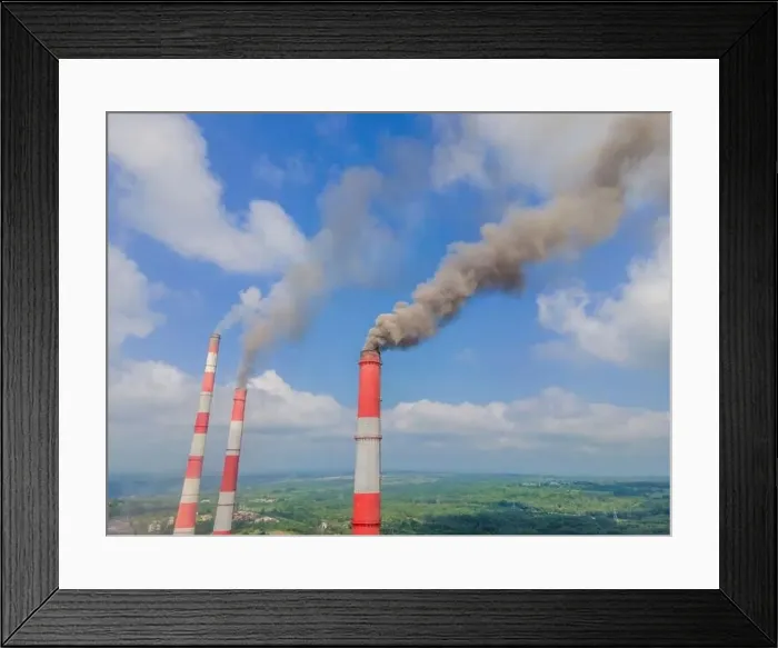 Framed Print : plant pipe with smoke against blue sky Framed Print : plant pipe with smoke against blue sky