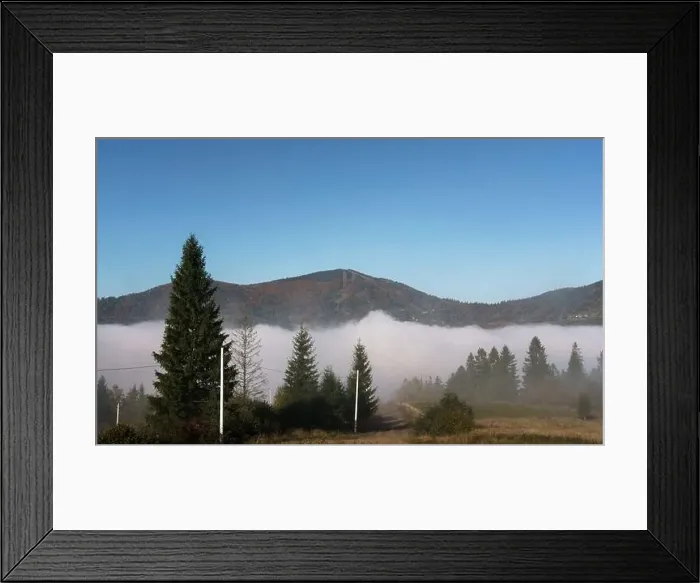 Framed Print : View of foggy valley in Carpathian mountains in Ukraine Framed Print : View of foggy valley in Carpathian mountains in Ukraine