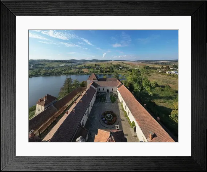 Framed Print : Aerial view on Svirzh castle in Lviv region, Ukraine from drone Framed Print : Aerial view on Svirzh castle in Lviv region, Ukraine from drone