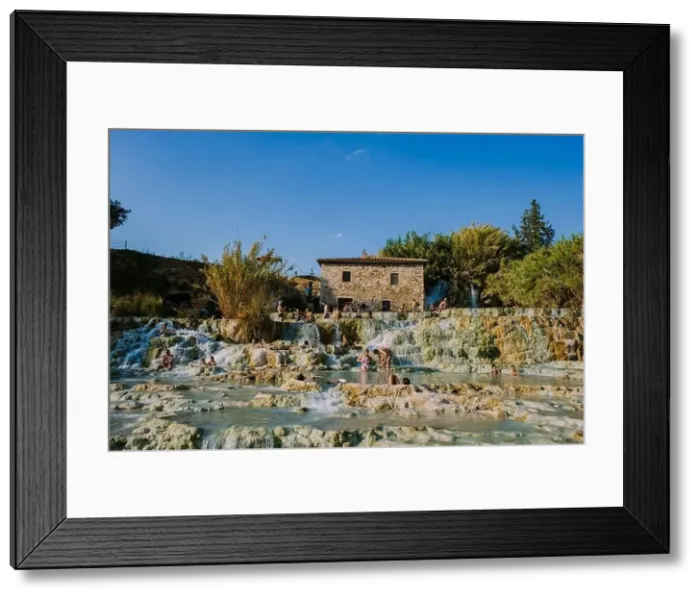 Framed Print : Toscane Italy August 2021, natural spa with waterfalls and hot springs at Saturnia thermal baths Framed Print : Toscane Italy August 2021, natural spa with waterfalls and hot springs at Saturnia thermal baths