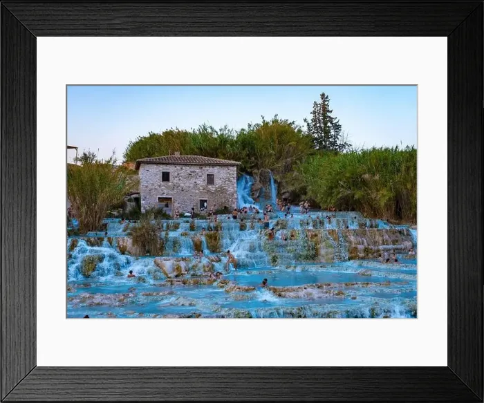 Framed Print : Toscane Italy August 2021, natural spa with waterfalls and hot springs at Saturnia thermal baths Framed Print : Toscane Italy August 2021, natural spa with waterfalls and hot springs at Saturnia thermal baths