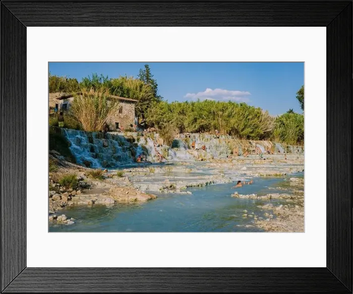 Framed Print : Toscane Italy August 2021, natural spa with waterfalls and hot springs at Saturnia thermal baths Framed Print : Toscane Italy August 2021, natural spa with waterfalls and hot springs at Saturnia thermal baths