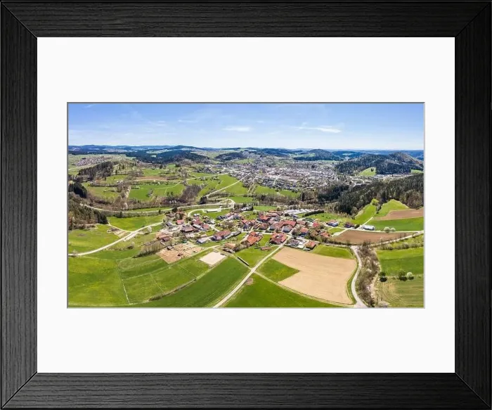 Framed Print : Image of aerial photography with a drone of the landscape in the Bavarian Forest looking towards the town of Grafenau Framed Print : Image of aerial photography with a drone of the landscape in the Bavarian Forest looking towards the town of Grafenau