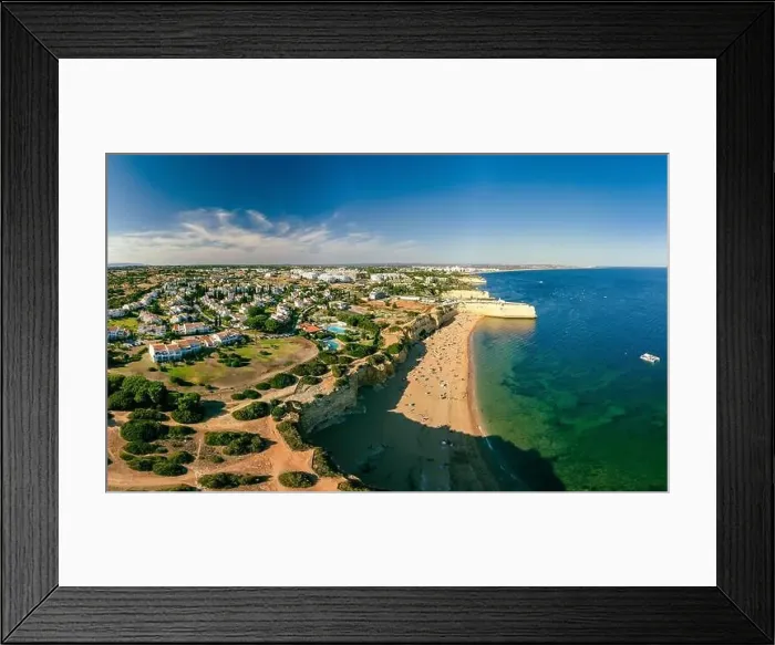 Framed Print : Aerial drone panoramic views of Praia Nova and Praia de Nossa beach, Algarve, Portugal Framed Print : Aerial drone panoramic views of Praia Nova and Praia de Nossa beach, Algarve, Portugal