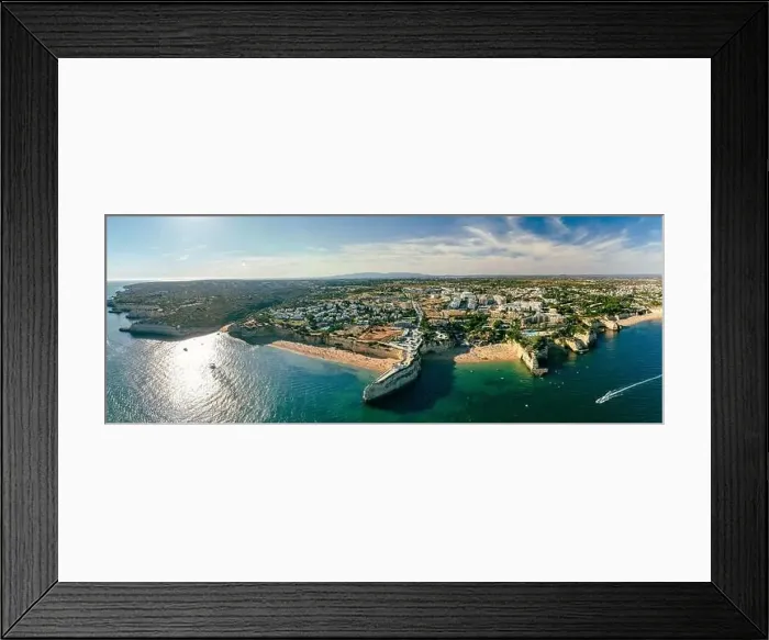 Framed Print : Aerial drone panoramic views of Praia Nova and Praia de Nossa beach, Algarve, Portugal Framed Print : Aerial drone panoramic views of Praia Nova and Praia de Nossa beach, Algarve, Portugal