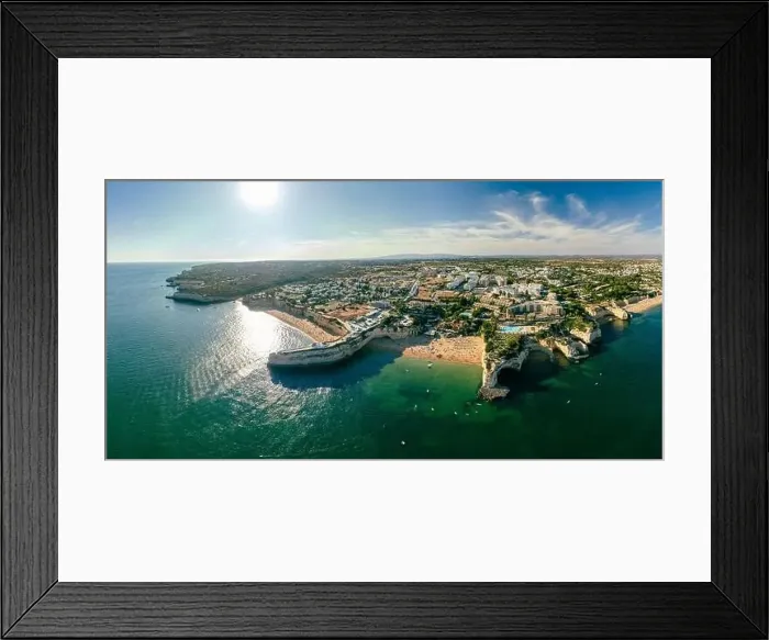 Framed Print : Aerial drone panoramic views of Praia Nova and Praia de Nossa beach, Algarve, Portugal Framed Print : Aerial drone panoramic views of Praia Nova and Praia de Nossa beach, Algarve, Portugal