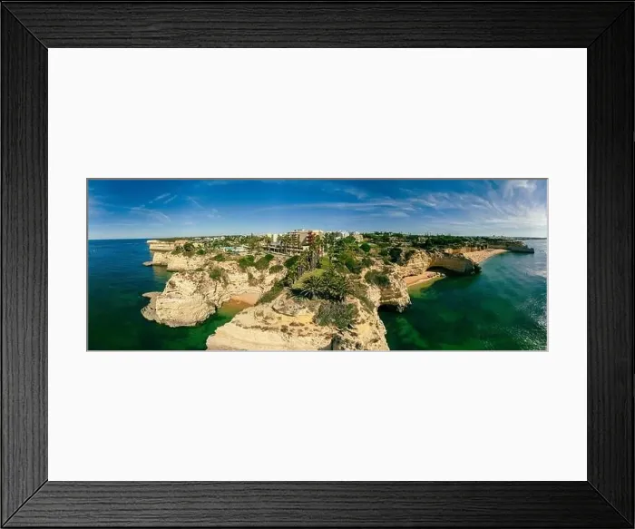 Framed Print : Aerial drone panoramic views of Praia Nova and Praia de Nossa beach, Algarve, Portugal Framed Print : Aerial drone panoramic views of Praia Nova and Praia de Nossa beach, Algarve, Portugal
