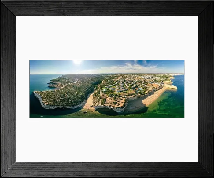 Framed Print : Aerial drone panoramic views of Praia Nova and Praia de Nossa beach, Algarve, Portugal Framed Print : Aerial drone panoramic views of Praia Nova and Praia de Nossa beach, Algarve, Portugal