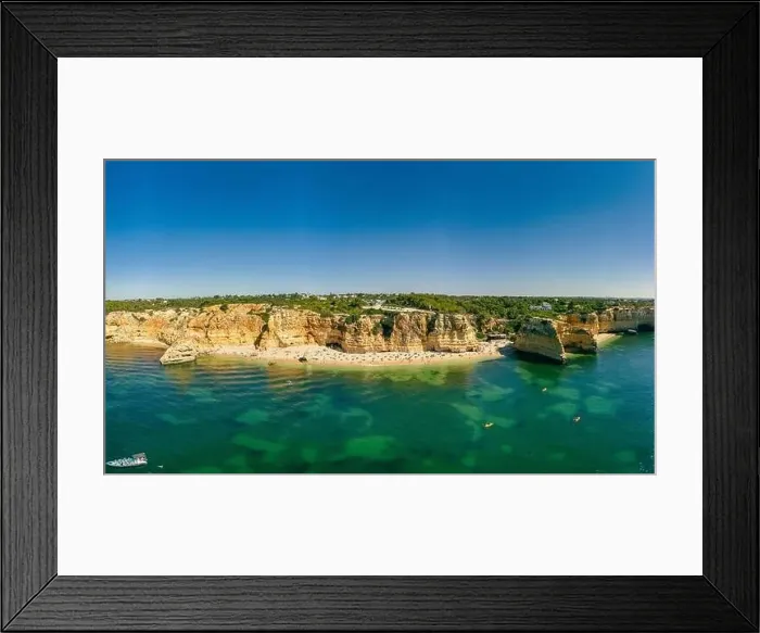 Framed Print : Aerial drone views of Praia da Marinha and Malhada do Baraco - beaches in Algarve, Portugal