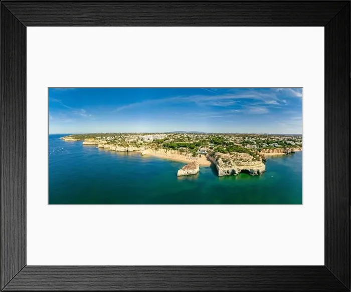 Framed Print : Aerial drone panoramic views of Praia Nova and Praia de Nossa beach, Algarve, Portugal Framed Print : Aerial drone panoramic views of Praia Nova and Praia de Nossa beach, Algarve, Portugal