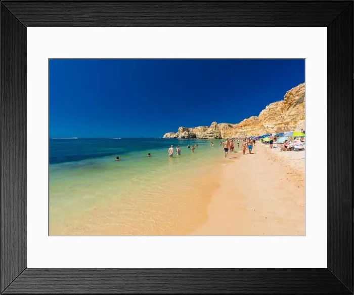 Framed Print : Aerial drone views of Praia da Marinha and Malhada do Baraco - beaches in Algarve, Portugal