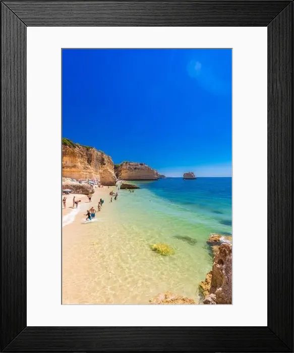 Framed Print : Aerial drone views of Praia da Marinha and Malhada do Baraco - beaches in Algarve, Portugal