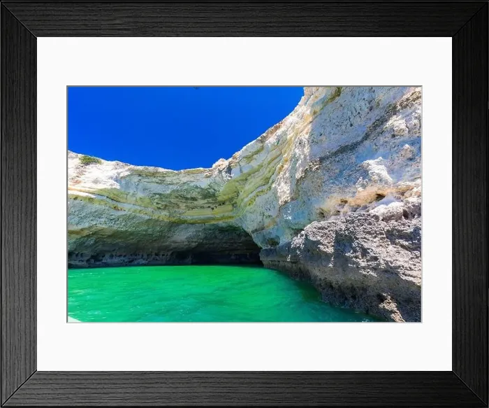 Framed Print : Aerial drone view of the Albandeira Beach (Praia da Albandeira) in Lagoa, Algarve, Portugal