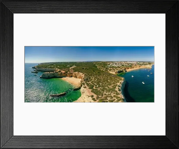 Framed Print : Aerial drone panoramic views of Praia Nova and Praia de Nossa beach, Algarve, Portugal Framed Print : Aerial drone panoramic views of Praia Nova and Praia de Nossa beach, Algarve, Portugal