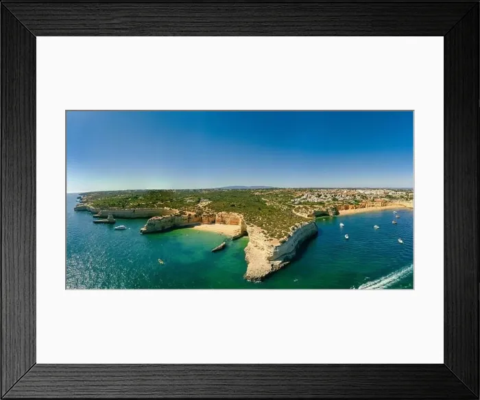 Framed Print : Aerial drone panoramic views of Praia Nova and Praia de Nossa beach, Algarve, Portugal Framed Print : Aerial drone panoramic views of Praia Nova and Praia de Nossa beach, Algarve, Portugal