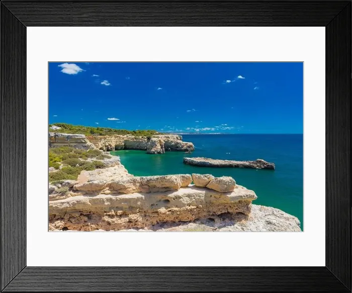 Framed Print : Aerial drone view of the Albandeira Beach (Praia da Albandeira) in Lagoa, Algarve, Portugal