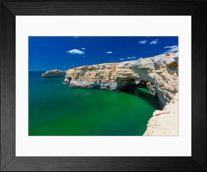 Framed Print : Aerial drone view of the Albandeira Beach (Praia da Albandeira) in Lagoa, Algarve, Portugal