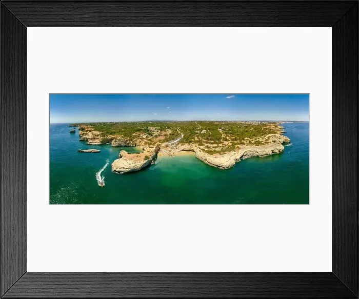 Framed Print : Aerial drone view of the Albandeira Beach (Praia da Albandeira) in Lagoa, Algarve, Portugal