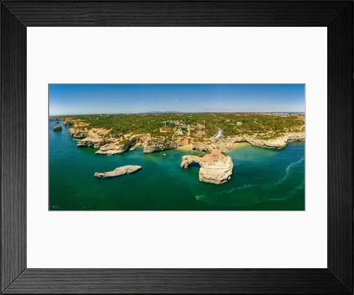 Framed Print : Aerial drone view of the Albandeira Beach (Praia da Albandeira) in Lagoa, Algarve, Portugal