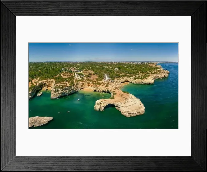 Framed Print : Aerial drone view of the Albandeira Beach (Praia da Albandeira) in Lagoa, Algarve, Portugal