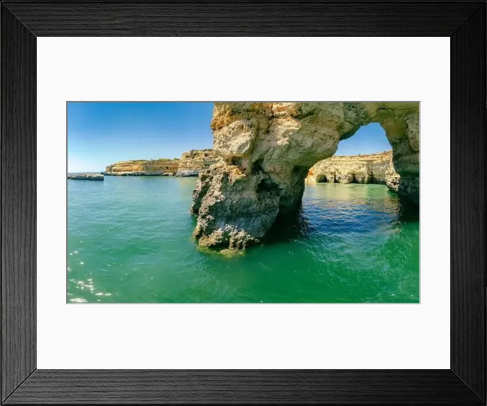 Framed Print : Aerial drone view of the Albandeira Beach (Praia da Albandeira) in Lagoa, Algarve, Portugal