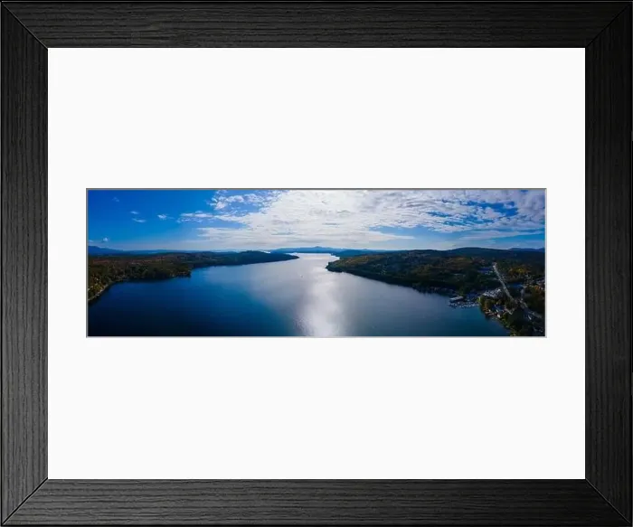 Framed Print : Panoramic aerial view of Meredith Bay in Lake Winnipesaukee in fall from town center of Meredith, New Hampshire NH, USA