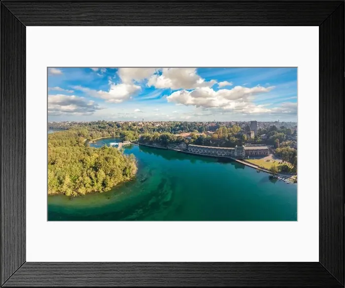 Framed Print : Trezzo Adda aerial view on hydroelectric power plant Taccani, Milan, Italy