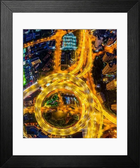 Framed Print : Aerial view of Nanpu Bridge at night in Shanghai, China Framed Print : Aerial view of Nanpu Bridge at night in Shanghai, China