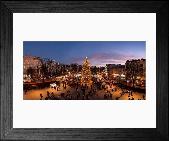 Framed Print : Lviv, Ukraine - December 19, 2020: Christmas tree near Opera House in Lviv, Ukraine. View from drone Framed Print : Lviv, Ukraine - December 19, 2020: Christmas tree near Opera House in Lviv, Ukraine. View from drone